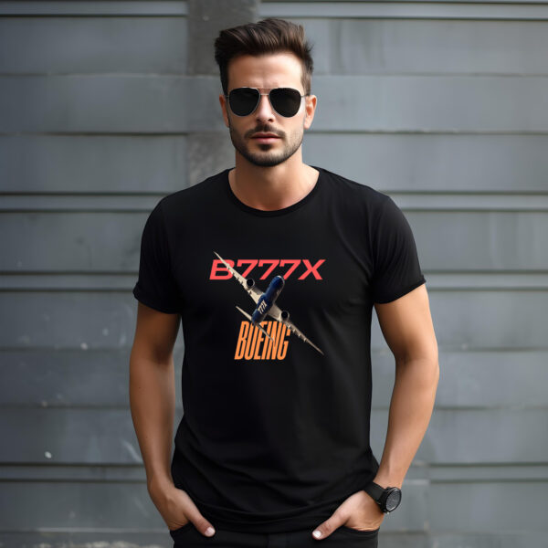 Boeing B777x B/W T-shirt 100% Cotton – Biowash - Image 3