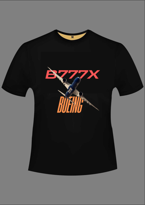 Boeing B777x B/W T-shirt 100% Cotton – Biowash - Image 2