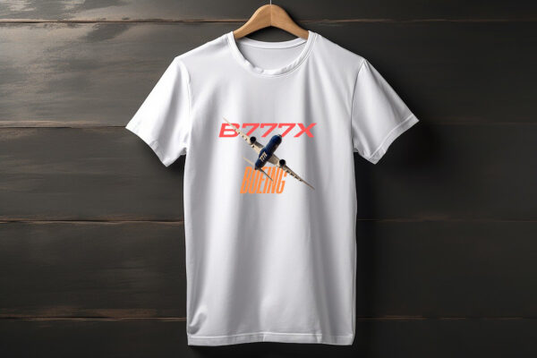 Boeing B777x B/W T-shirt 100% Cotton – Biowash - Image 4