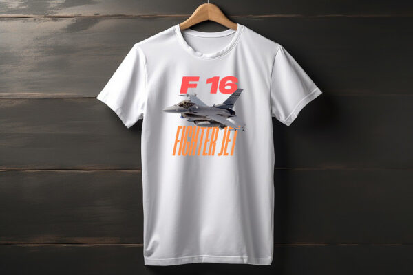 F-16 Fighter Jet B/W T shirt 100% Cotton - Bio wash - Image 7