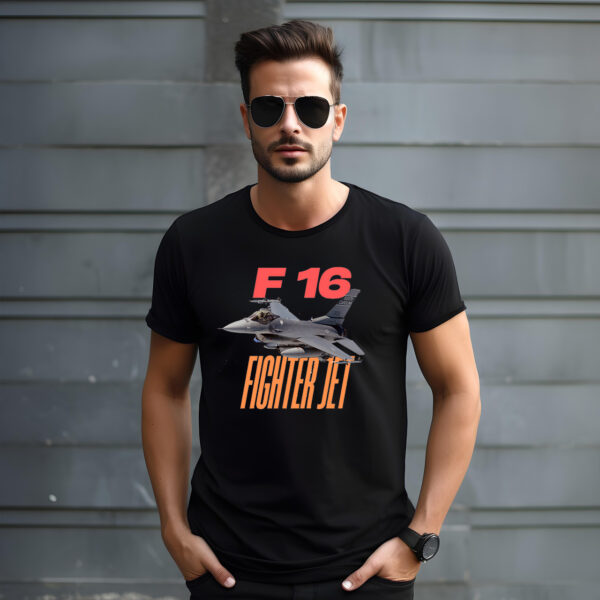 F-16 Fighter Jet B/W T shirt 100% Cotton - Bio wash - Image 5