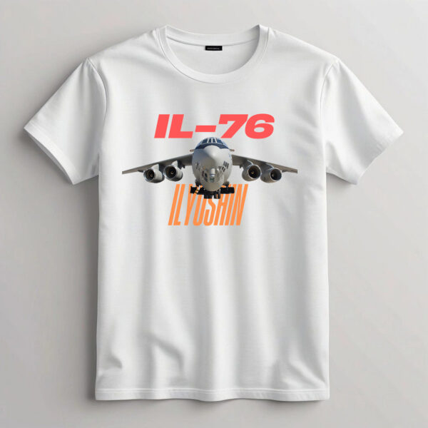 Ilyushin Il-76 Aircraft B/W T-shirt 100% Cotton – Biowash - Image 4