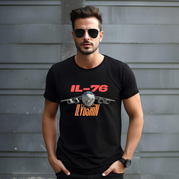 Ilyushin Il-76 Aircraft B/W T-shirt 100% Cotton – Biowash - Image 3
