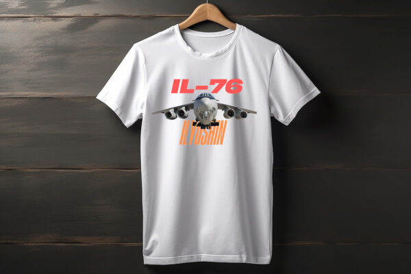 Ilyushin Il-76 Aircraft B/W T-shirt 100% Cotton – Biowash - Image 2