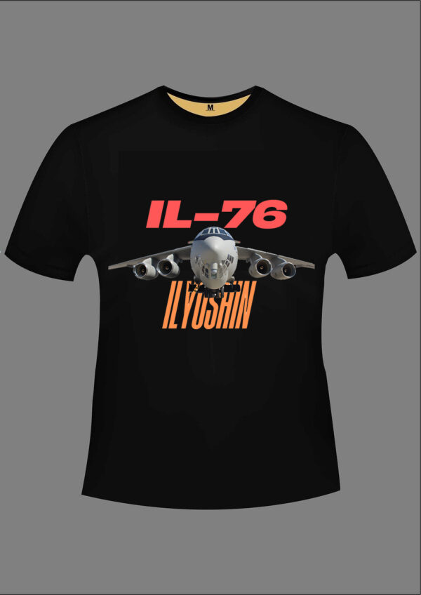 Ilyushin Il-76 Aircraft B/W T-shirt 100% Cotton – Biowash
