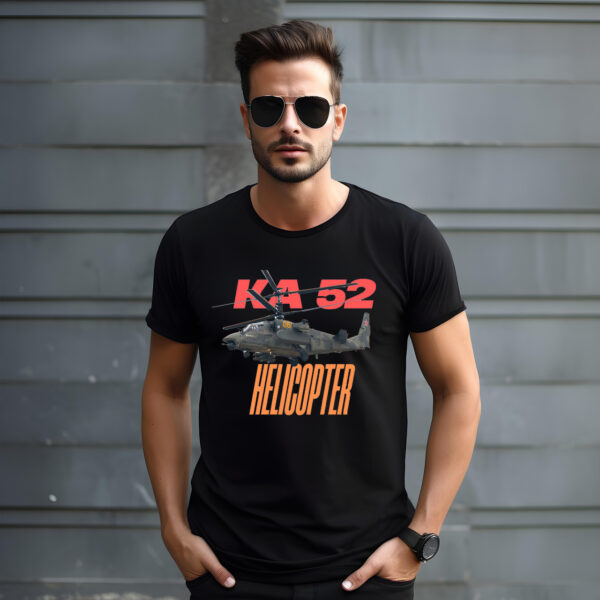 Russian KA-52 Helicopter B/W T shirt 100% Cotton - Bio wash - Image 3