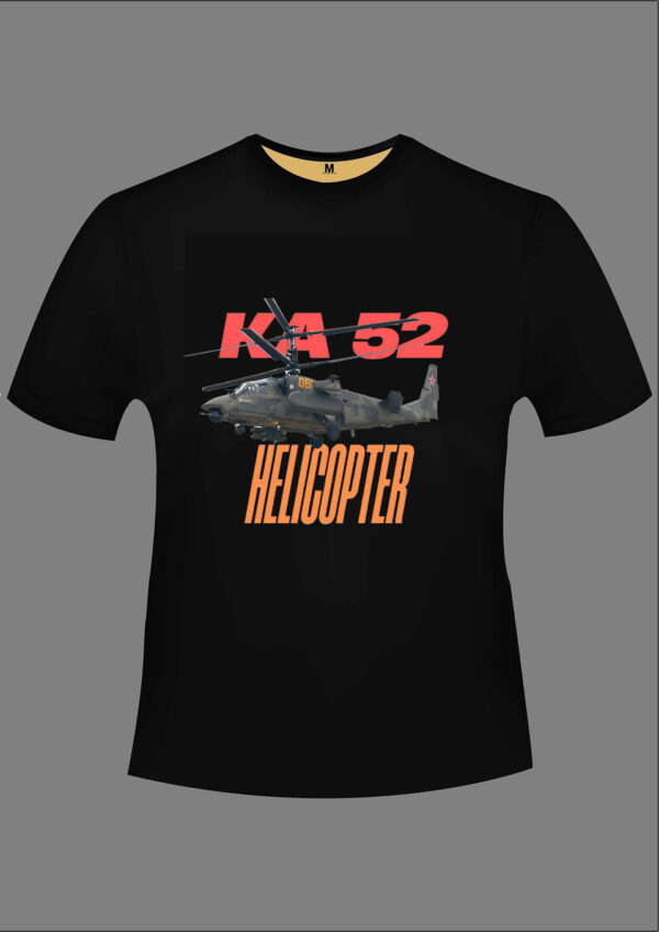 Russian KA-52 Helicopter B/W T shirt 100% Cotton - Bio wash - Image 4
