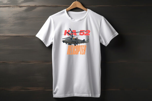 Russian KA-52 Helicopter B/W T shirt 100% Cotton - Bio wash - Image 2