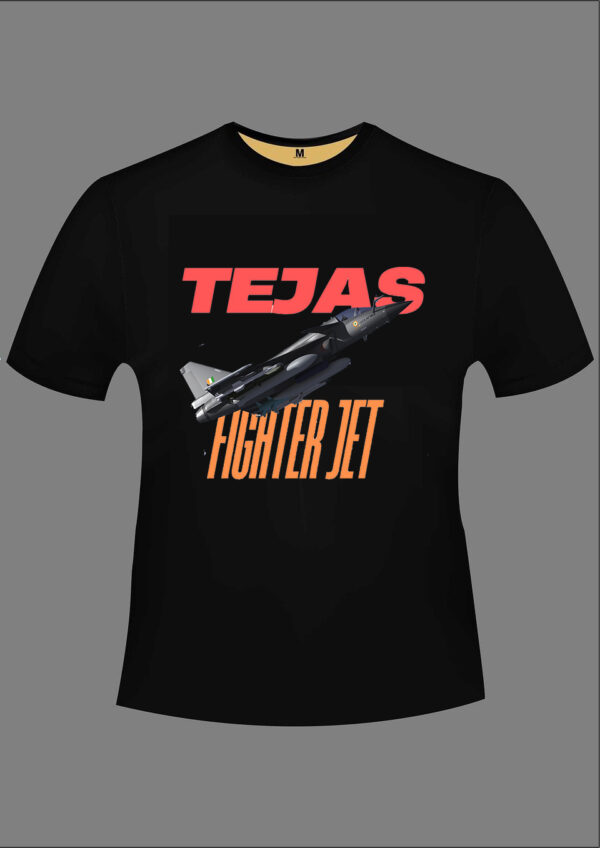 Indian Tejas Fighter Jet B/W T-shirt 100% Cotton - Biowash - Image 2